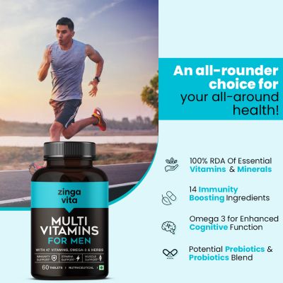 Zingavita: Multivitamin Tablets for Men with 41 Essential Vitamins, Strengthen Bones - 60 Tablets