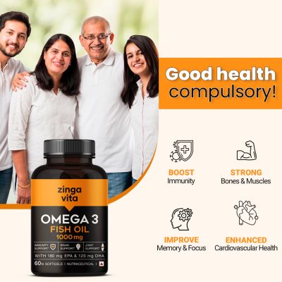 Zingavita: High Strength Omega 3 Fish Oil, Mercury Free Formula for Healthy Heart, 1000mg-60Softgels