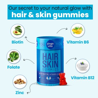Zingavita: Hair & Skin Gummies with Biotin, Vitamin A, C & E - 30 Gummies