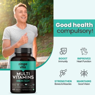 Zingavita: Multivitamin for Men 50+ Age with 50 Vitamins, Minerals, L-Arginine, Ginseng - 120Tablets