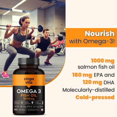 Zingavita: High Strength Omega 3 Fish Oil, Mercury Free Formula for Healthy Heart, 1000mg-60Softgels