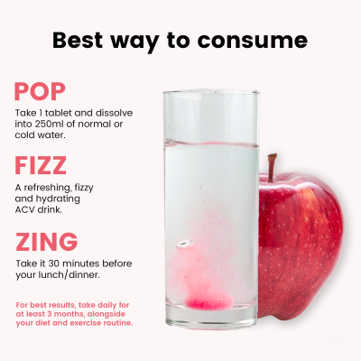 Zingavita: Triple Strength Apple Cider Vinegar 1500mg Effervescent Tablet with the Mother - 15Tablets