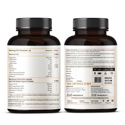 Zingavita: High Strength Omega 3 Fish Oil, Mercury Free Formula for Healthy Heart, 1000mg-60Softgels