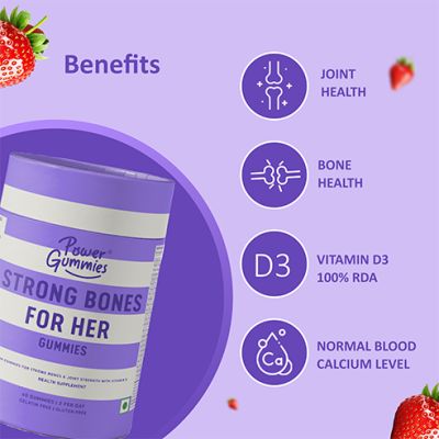 Power Gummies: Strong Bones for Her-Vitamin D3 & Calcium with Strawberry Flavour-60 gummies
