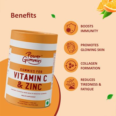 Power Gummies: Vitamin C & Zinc -Boosts Immunity Booster with Orange Flavour-30 gummies
