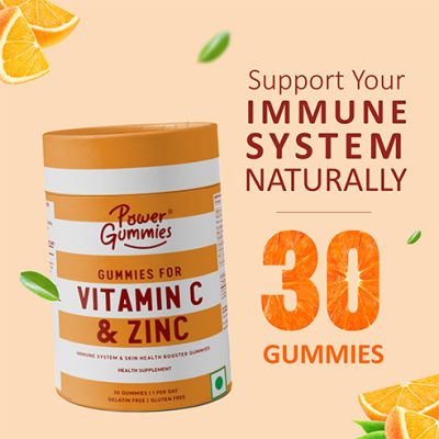 Power Gummies: Vitamin C & Zinc -Boosts Immunity Booster with Orange Flavour-30 gummies