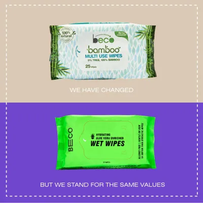 Beco: Bamboo Multi Use 25 Wet Wipes - Natural & Eco-friendly Enriched with Aloe Vera (Pack of 2)