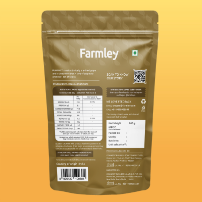 Farmley: Premium Raisin Long Farmley Standee Pouch 200 g