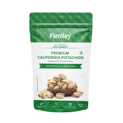 Farmley: Premium California Roasted & Salted Pistachios Farmley Standee Pouch 200 g