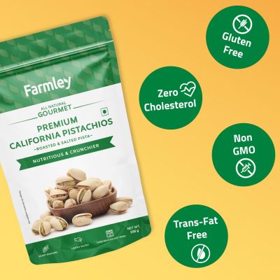 Farmley: Premium California Roasted & Salted Pistachios Farmley Standee Pouch 200 g