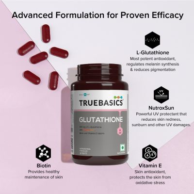 TrueBasics: Glutathione with Nutroxsun, Biotin & Vitamin E, 30 Glutathione Tablets