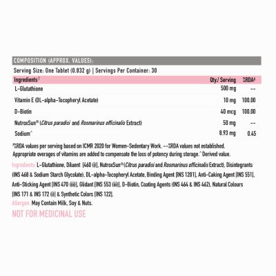 TrueBasics: Glutathione with Nutroxsun, Biotin & Vitamin E, 30 Glutathione Tablets