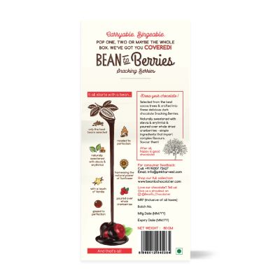 Bean to Chocolatier: Bean to Berries - Sugarfree Chocolate Coated Cranberries - 80g