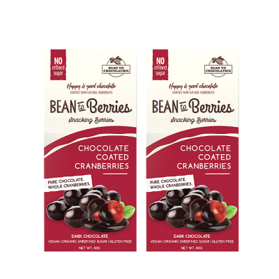 Bean to Chocolatier: Bean to Berries - Chocolate Coated Cranberries - Pack of 2 - 80gm each