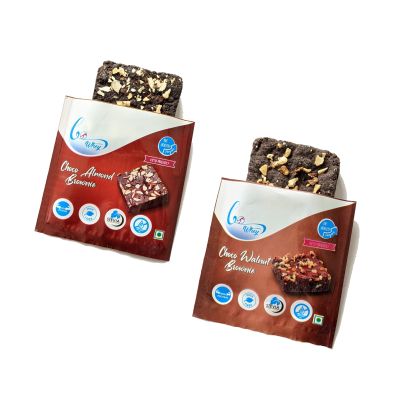 Gowhey: Assorted Protein Brownie (1 - Choco Almond Brownie, 1 - Choco Walnut Brownie) 55gm each (Pack of 2)
