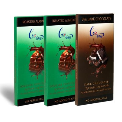 Gowhey: Nutty Dark (2 - 60% Roasted Almond Bars, 1 - 70% Dark Chocolate Bar) - 50gm*2 & 42gm ( Pack of 3 )