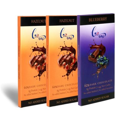 Gowhey: Nutty Smart Dark Chocolate Bars (1 - 60% Hazelnut Bar, 1 - 60% Roasted Almond Bar)  50gm each (Pack of 2)