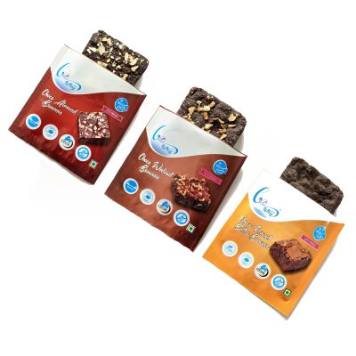Gowhey: Protein Assorted Brownies (1 - Choco Almond Brownie, 1 - Choco Walnut Brownie, 1 - Choco Peanut Butter Brownie) 55gm (Pack of 3)