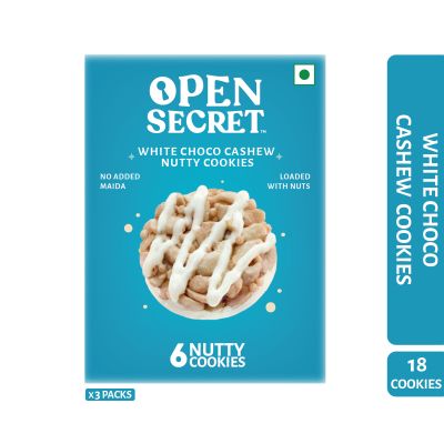 Open Secret: 3 Open Secret White Choco Cashew Nutty Cookie Boxes - 18 Cookies -225gm