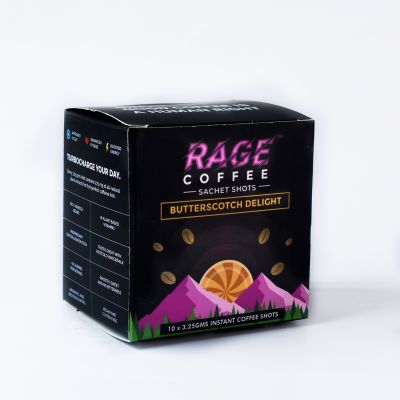 Rage Coffee: Rage Coffee - Butterscotch Delight - Premium Arabica Instant Coffee - 3.25gm x 10 Sachet Shots