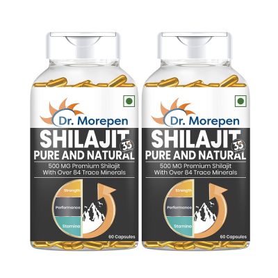 Dr. Morepen: Shilajit Capsules for Strength, Stamina, Vigour & Vitality - 60 Capsules Pack of 2 Dr. Morepen: Shilajit Capsules for Strength, Stamina, Vigour & Vitality - 60 Capsules Pack of 2