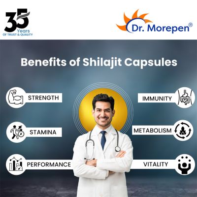 Dr. Morepen: Shilajit Capsules for Strength, Stamina, Vigour & Vitality - 60 Capsules Pack of 2