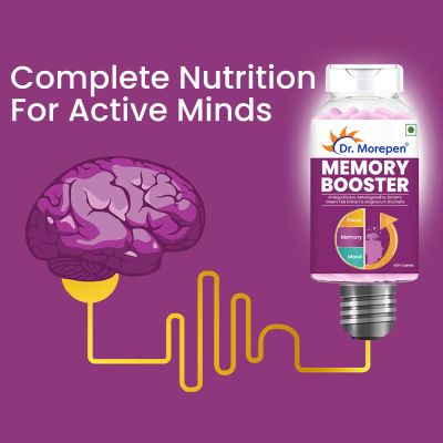 Dr. Morepen: Memory Booster Tablets with Ginko Biloba, Ashwagandha & Brahmi for Brain Health - 60 Veg Tablets Pack of 2