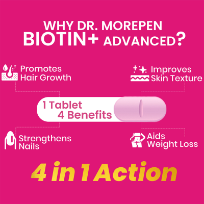 Dr. Morepen: Biotin+ Advanced for Hair Growth, Glowing Skin & Healthy Nails - 60 Veg Tablets  &  Dr. Morepen Natural Collagen Builder, Orange-berry Flavour - 250gm