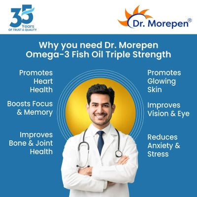 Dr. Morepen: Multivitamins for Men with Omega 3 & Herbs for Energy & Immunity Boost - 60 Veg Tablets and Omega 3 Deep Sea Fish Oil Triple Strength for Healthy Heart, Brain & Joints, 1250mg with 900mg DHA & EPA - 30 Softgels