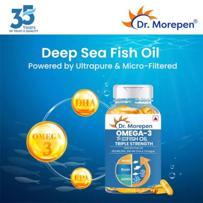 Dr. Morepen: Multivitamins for Men with Omega 3 & Herbs for Energy & Immunity Boost - 60 Veg Tablets and Omega 3 Deep Sea Fish Oil Triple Strength for Healthy Heart, Brain & Joints, 1250mg with 900mg DHA & EPA - 30 Softgels