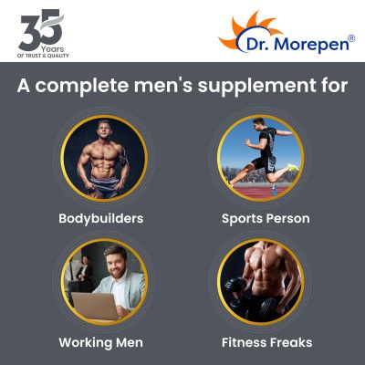 Dr. Morepen: Testo Boost for Men, Testosterone Booster Tablets for Energy, Stamina & Muscle Growth - 60 Veg Tablets Pack of 2