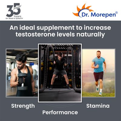 Dr. Morepen: Testo Boost for Men, Testosterone Booster Tablets for Energy, Stamina & Muscle Growth - 60 Veg Tablets Pack of 2