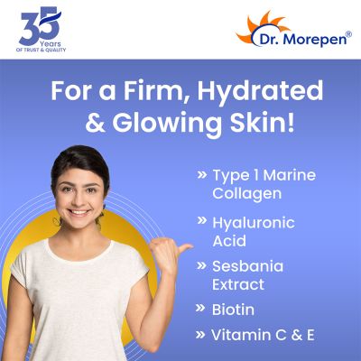 Dr. Morepen: Skin Collagen Protein Powder With Hyaluronic Acid, Vitamin C, Sesabania & Biotin For Healthy Skin | Pineapple Flavour | 250g Pack of 2