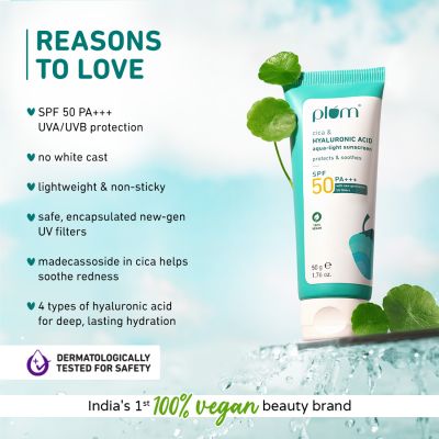 Plum: Cica & Hyaluronic Acid Aqua-Light Sunscreen SPF 50 PA+++ 50g