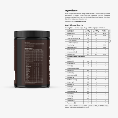 HealthifyMe: Whey Protein Powder blend with Stevia, Double Chocolate - 1Kg