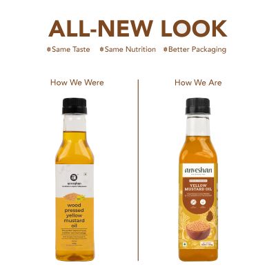 anveshan: Wood Cold Pressed Kachi Ghani Yellow Mustard Cooking Oil - 500ml