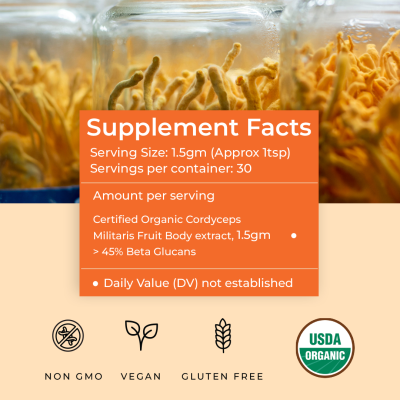 Rooted Active Naturals: Cordyceps Militaris Mushroom Extract  (60 caps, 500 mg) |Energy, Stamina, Supports Testosterone, Virility, Lung health |USDA Organic, 20% Beta Glucans