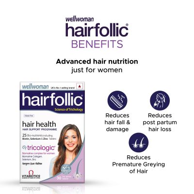 Wellwoman: Hairfollic Supplements With Advanced Hair Nutrition Formula For Women|Nonvegetarian 30 Tablets