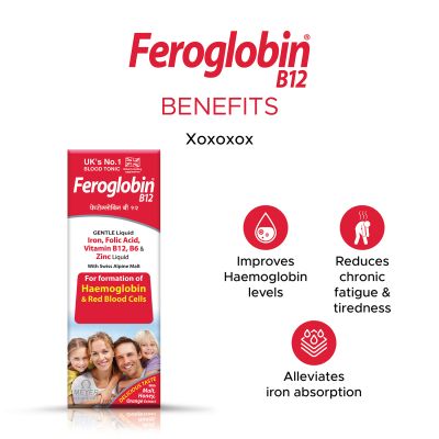 Feroglobin: B12 Liquid, Iron And Folic Acid Supplement For All Ages | Natural Orange Flavour Haematinic Capsules