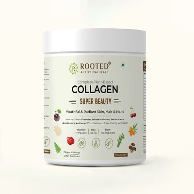 Rooted Active Naturals: Plant Based Collagen Supplement, 250 g with Tremella mushrooms, Biotin, Silica, Vit C & 17 beauty boosters. No Sugar, for Women & Men Rooted Active Naturals: Plant Based Collagen Supplement, 250 g with Tremella mushrooms, Biotin, Silica, Vit C & 17 beauty boosters. No Sugar, for Women & Men