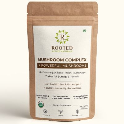 Rooted Active Naturals: 7 Mushrooms Complex (60 g) extract powder | for Heart, Liver, Gut, Energy & Immunity (USDA organic, 30% Beta Glucans Rooted Active Naturals: 7 Mushrooms Complex (60 g) extract powder | for Heart, Liver, Gut, Energy & Immunity (USDA organic, 30% Beta Glucans