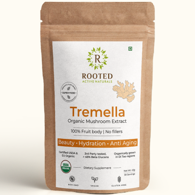 Rooted Active Naturals: Tremella Mushroom Extract  (45 g) |Beauty, Skin Glow, Collagen booster, Hyalyronic acid, Hydration| USDA Organic, 45% Beta Glucans