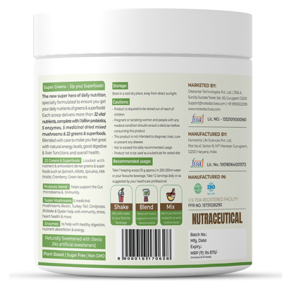 Rooted Active Naturals: Superfood Greens, Mushrooms & Herbs blend| (250 g), 22 Daily Greens & Fruits, 5 Mushrooms, Probiotics & Enzymes | Rich in vitamins, minerals, iron, fiber & antioxidants