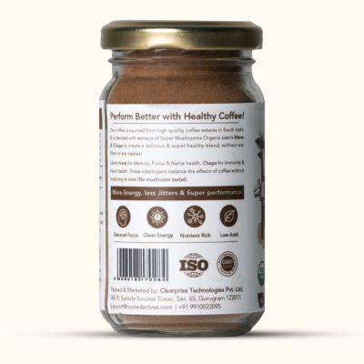 Rooted Active Naturals: Wellness Muhroom Coffee (100 g), Instant Arabica coffee with Superfood Mushrooms (lion's Mane & Chaga - 20%) |Focus, Energy, Immunity & Heart health