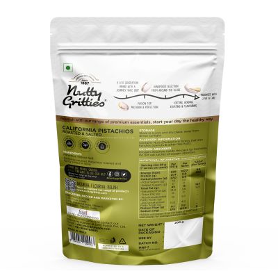 Nutty Gritties: California Roasted Pistachios, Lightly Salted and Dry Roasted - 400g (2 Pack of 200g each)