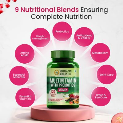 Vlado's Himalayan Organics: Multivitamin with Probiotics for Women | 120 Veg Tabs | 60 + Natural Extracts, Essential Vitamins & Minerals |Vitamin D3, B12, Calcium, Curcumin & Biotin