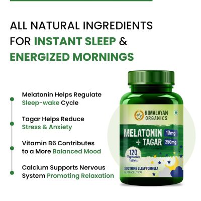 Vlado's Himalayan Organics: Melatonin 10mg + Tagar 250mg | Potent Sleep Aid Formula | 120 Veg Tablets