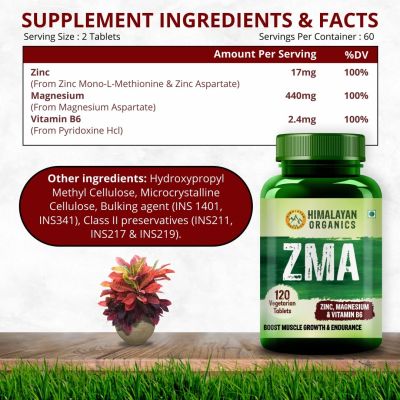 Vlado's Himalayan Organics: ZMA (Zinc, Magnesium Aspartate) Sports Recovery Supplement - 120 Veg Tablets