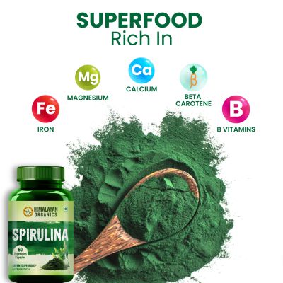 Vlado's Himalayan Organics: Spirulina 2000mg Supplement | Green Food For Good Health Weight Management And Immunity Booster | Helps In Healthy Heart - 60 Vegetarian Capsules