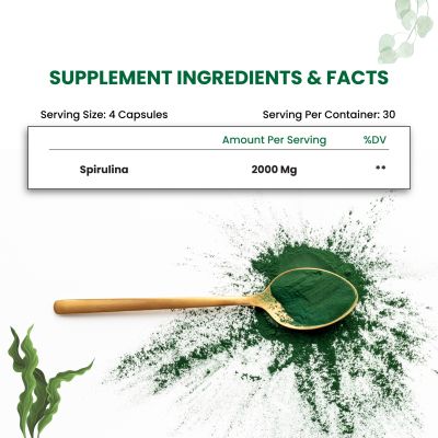 Vlado's Himalayan Organics: Spirulina 2000mg Supplement | Green Food For Good Health Weight Management And Immunity Booster | Helps In Healthy Heart - 60 Vegetarian Capsules